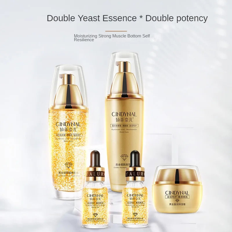 24K Gold Nicotinamide Skin Care Set Hyaluronic Acid Moisturizing Skin Face Cream Essence Toner Lotion Facial Exquisite Gift Box