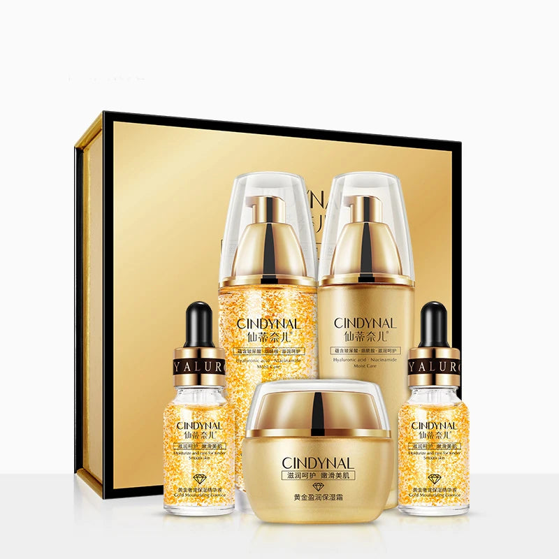 24K Gold Nicotinamide Skin Care Set Hyaluronic Acid Moisturizing Skin Face Cream Essence Toner Lotion Facial Exquisite Gift Box