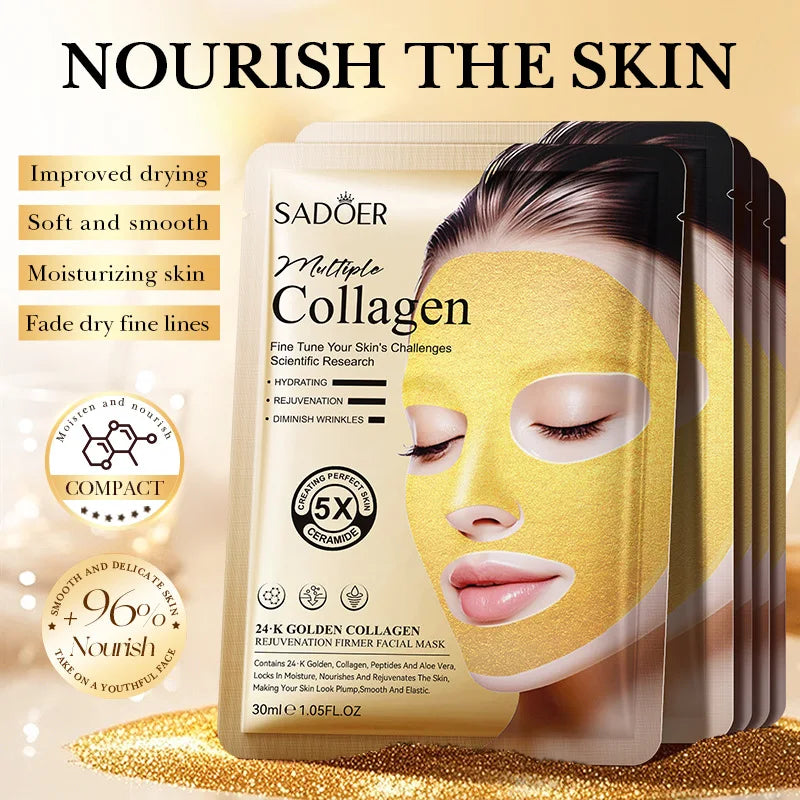 SADOER 24k Golden Collagen Facial Masks Anti Wrinkle Firming Moisturizing Anti-Aging Face Mask Beauty Facial Skin Care Products
